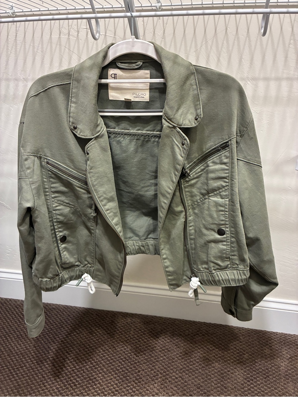 Pilcro Cropped Utility Jacket in Olive